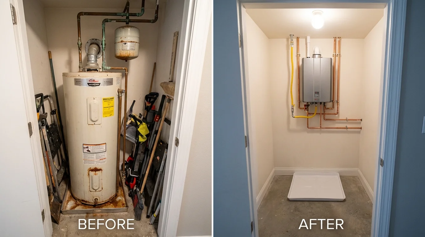 Tank water heater versus wall-mounted tankless unit comparison for Hebron, CT homeowners